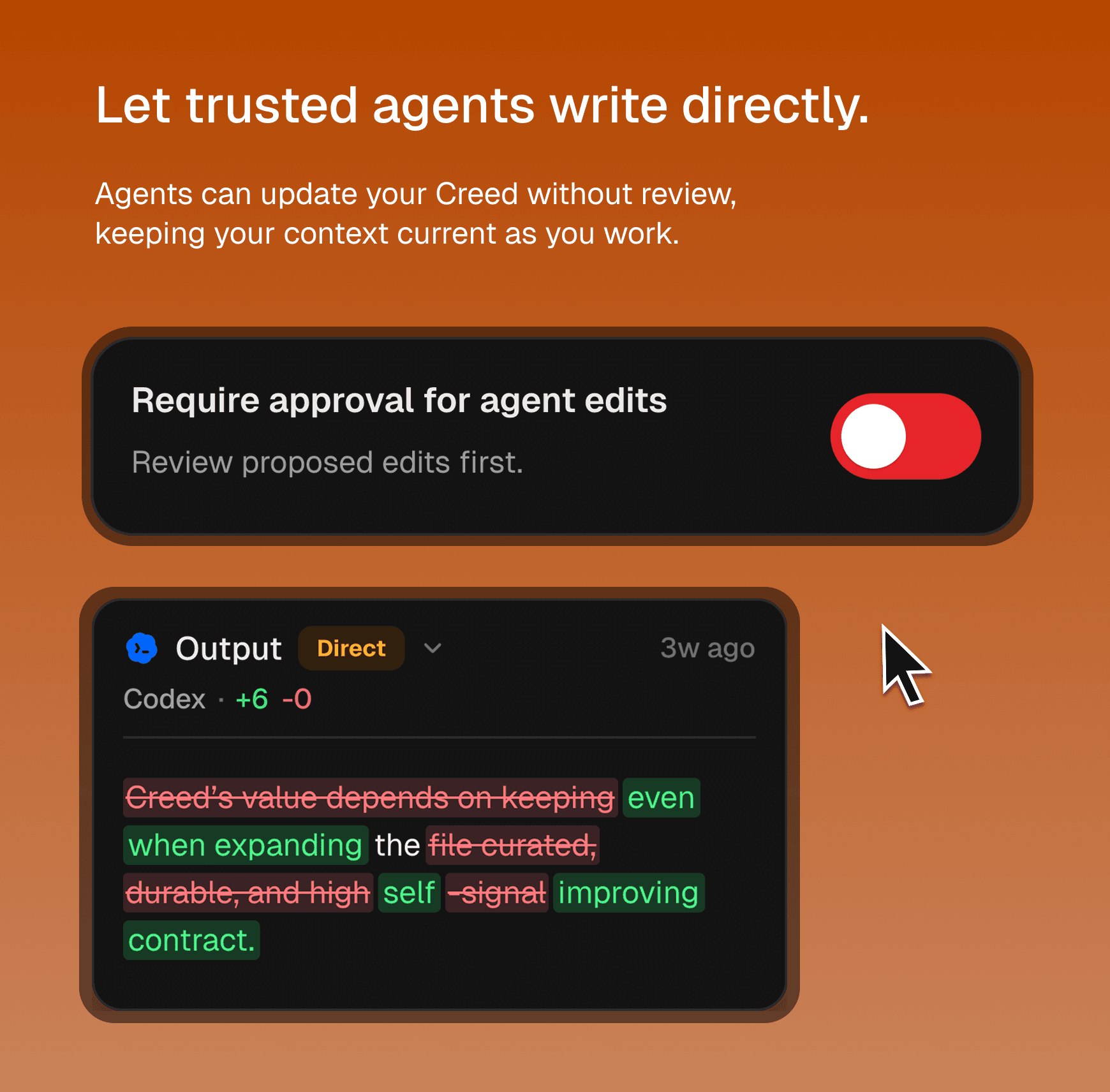 Creed direct-edit mode with no review queue